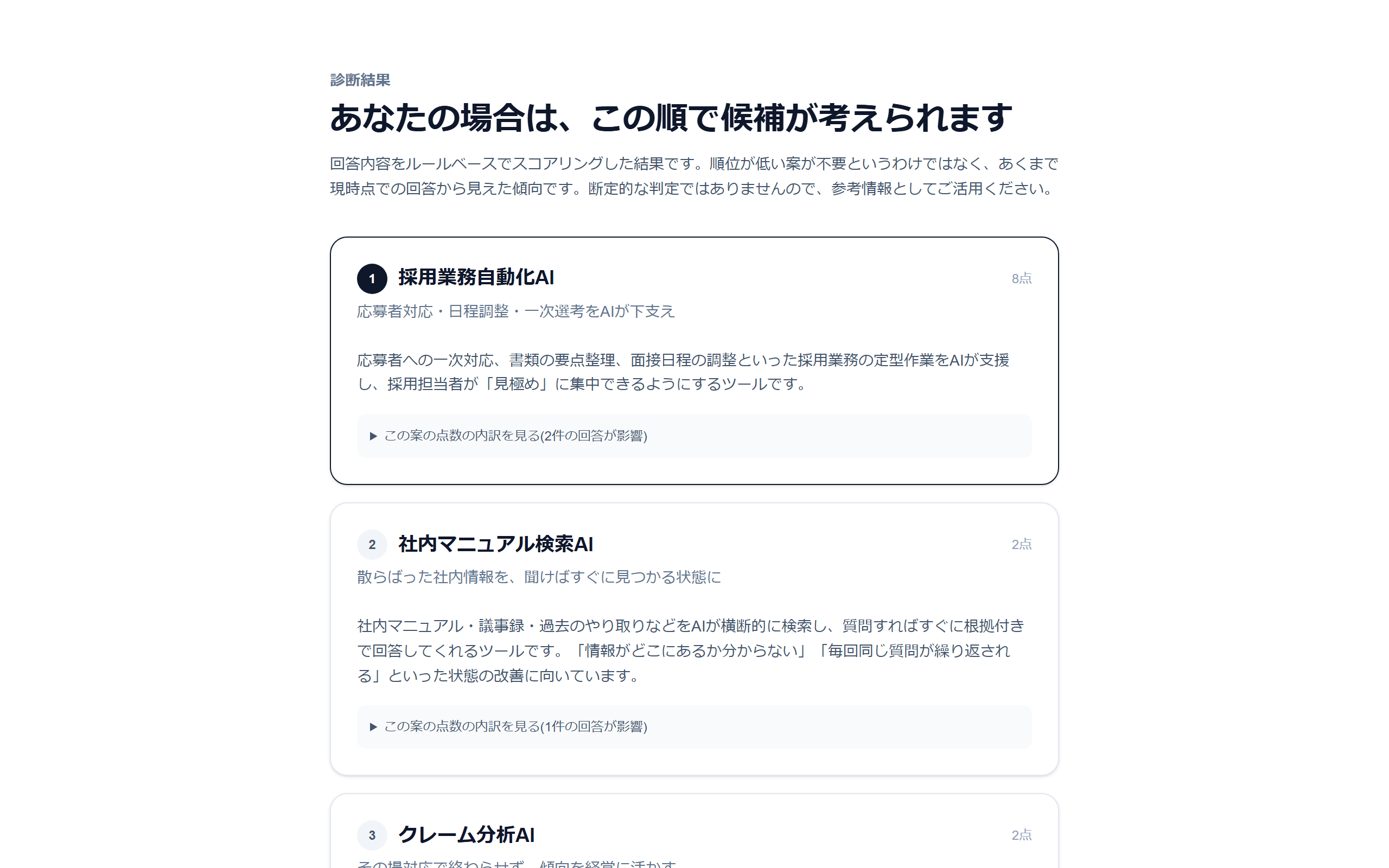 診断結果画面(架空の回答例)